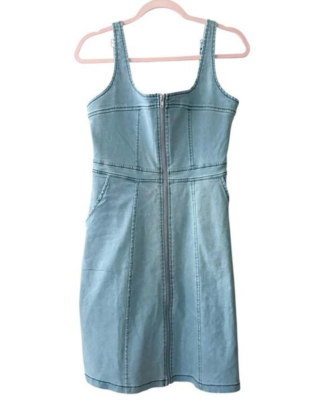 NWT Loveimgs Collection Light Blue Denim Zip-Front Tank Dress Size M